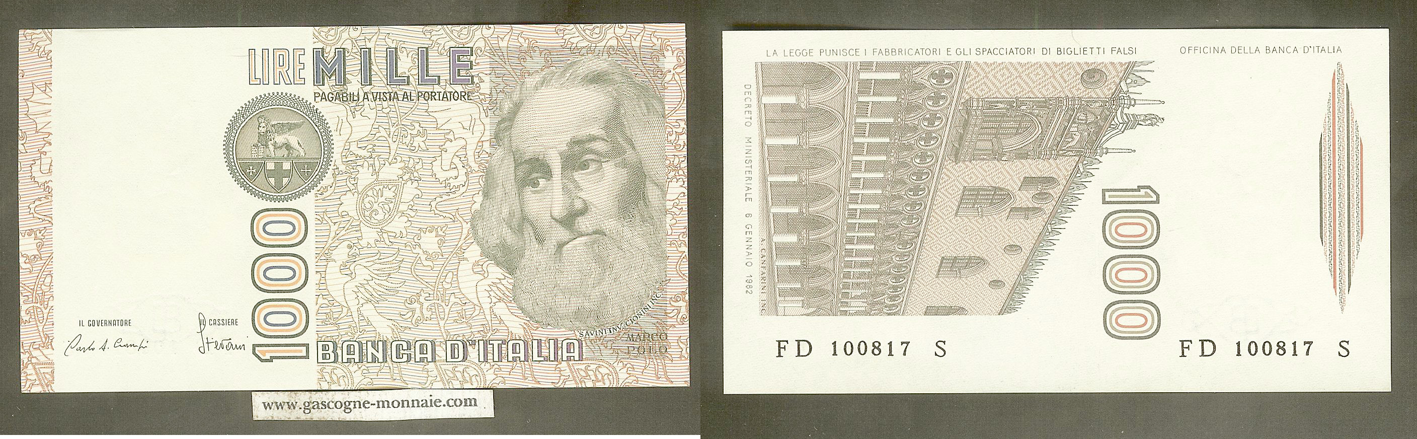 Italie   1000  lires   1982   FD 100817 S NEUF